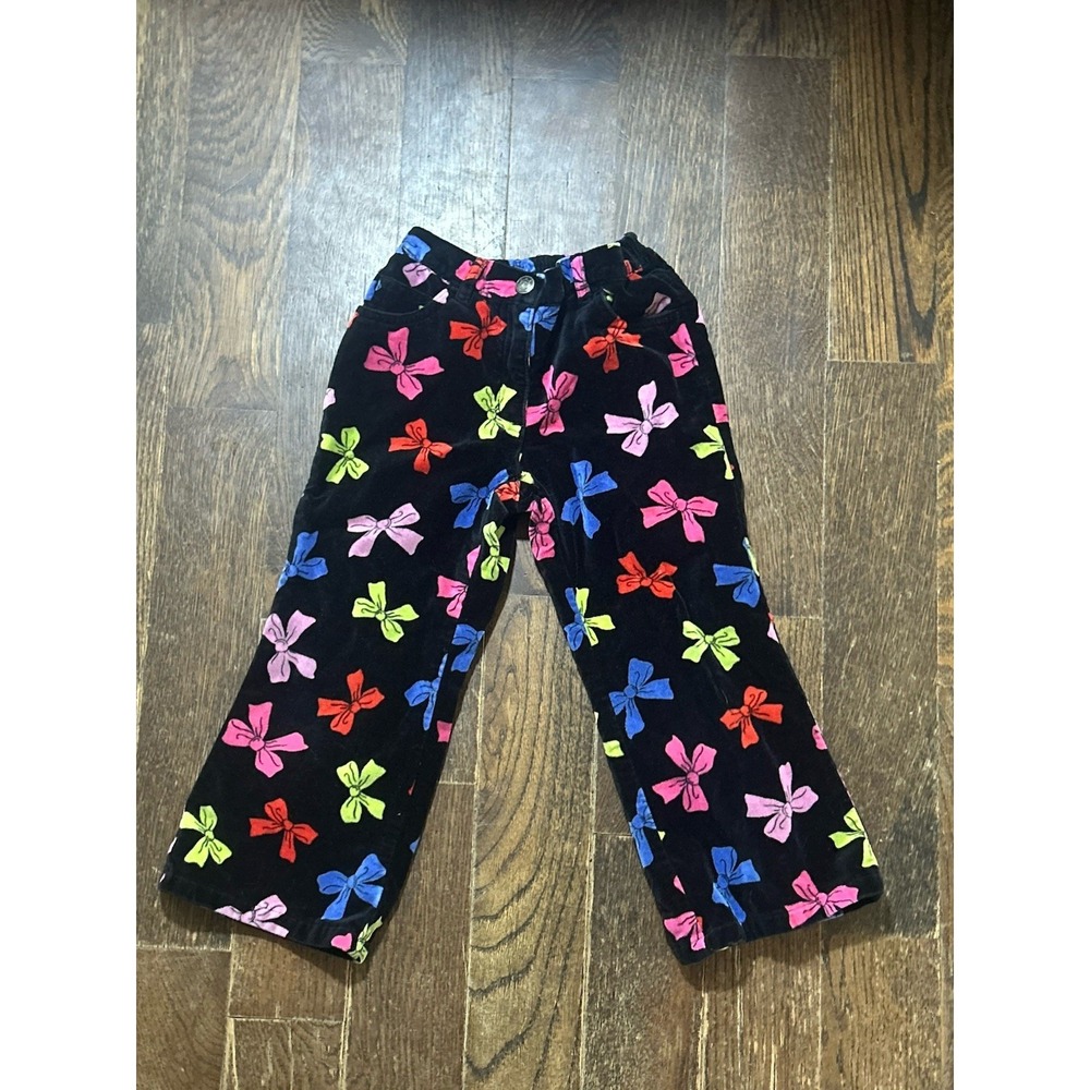 VTG Talbots Kids Girls Black Soft Velvet Bows‎ Pants Size 3 Colorful